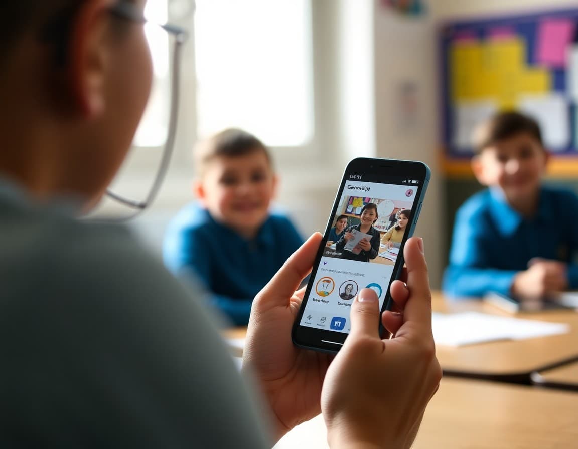 Parent receiving a classroom update on Bloomz app on their phone