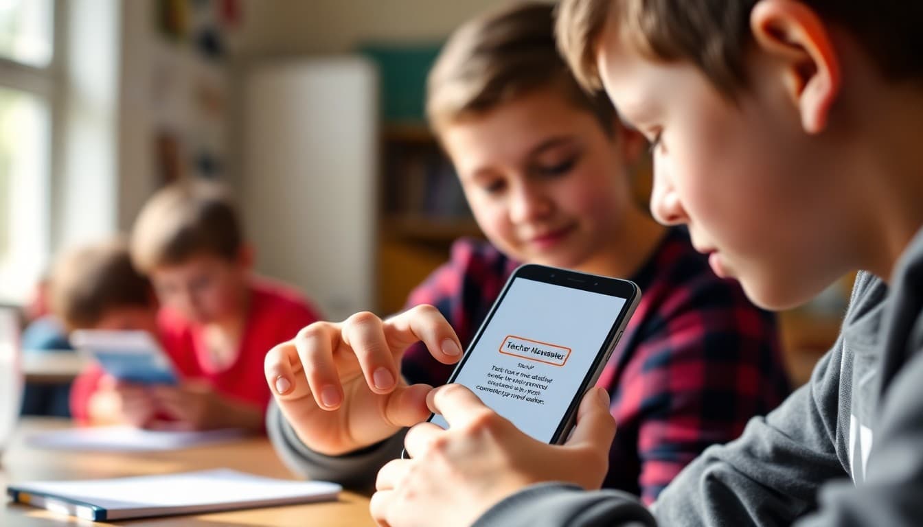 Parent clicking a sign-up button on a teacher newsletter on a smartphone