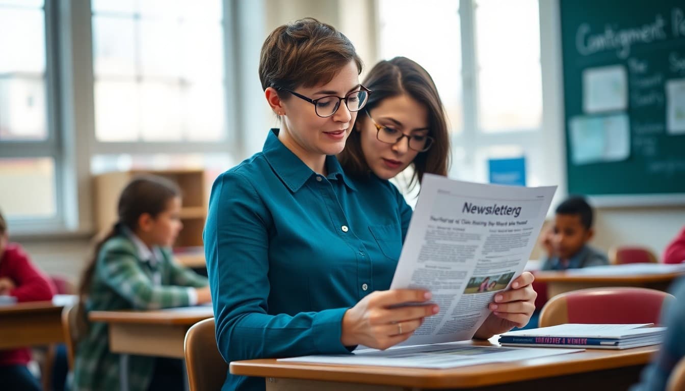 Teacher preparing a newsletter about an upcoming class parent meeting