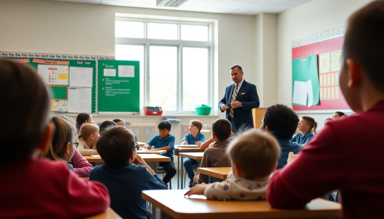 A community professional presenting to an attentive classroom of elementary students
