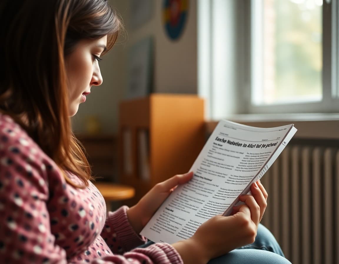 Parent reading a teacher newsletter that explains an upcoming curriculum change at school