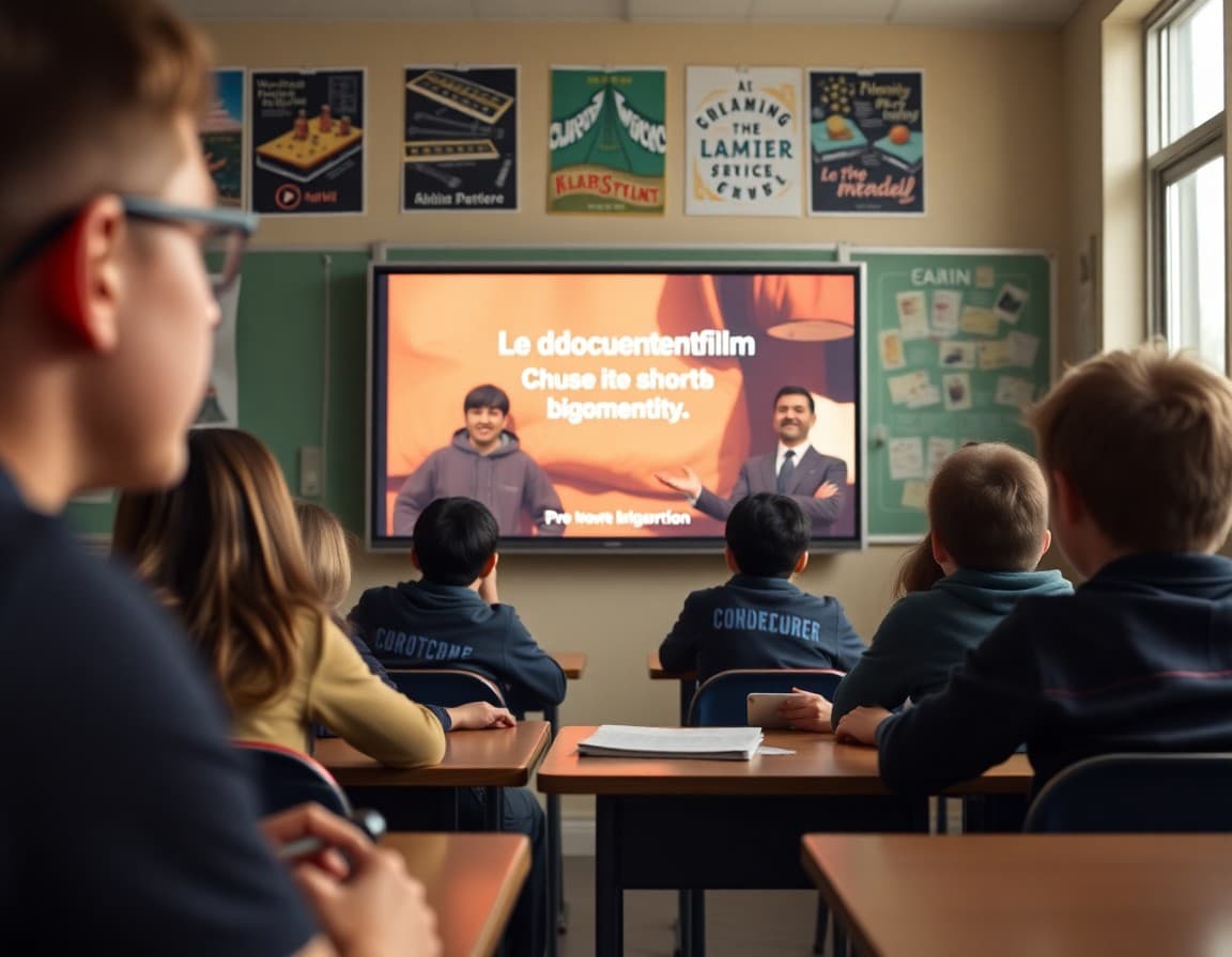 Documentary film title screen on streaming platform connected to classroom topic