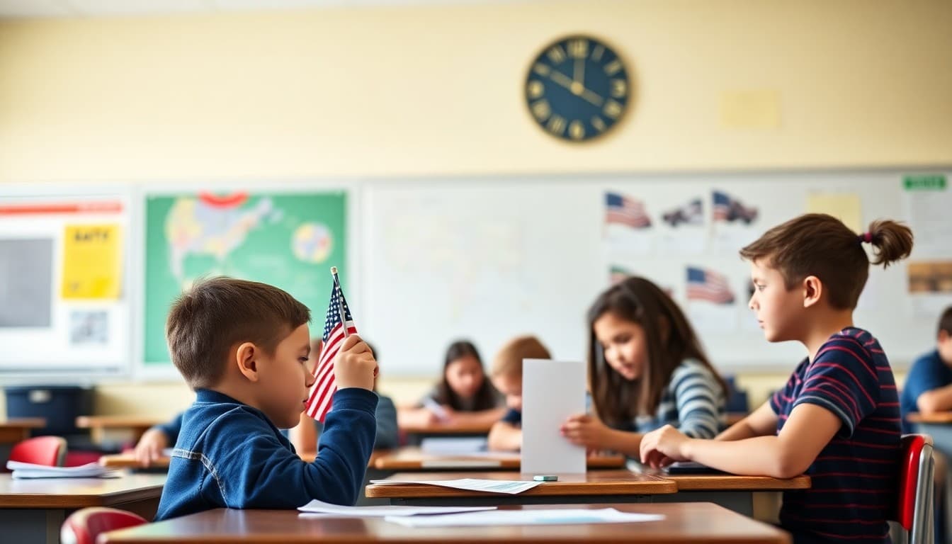 Students learning about the election process through a mock voting activity in the classroom