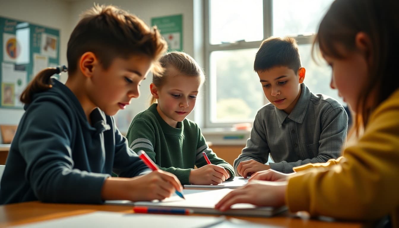 Students engaged in a challenging enrichment project that extends beyond the grade-level curriculum