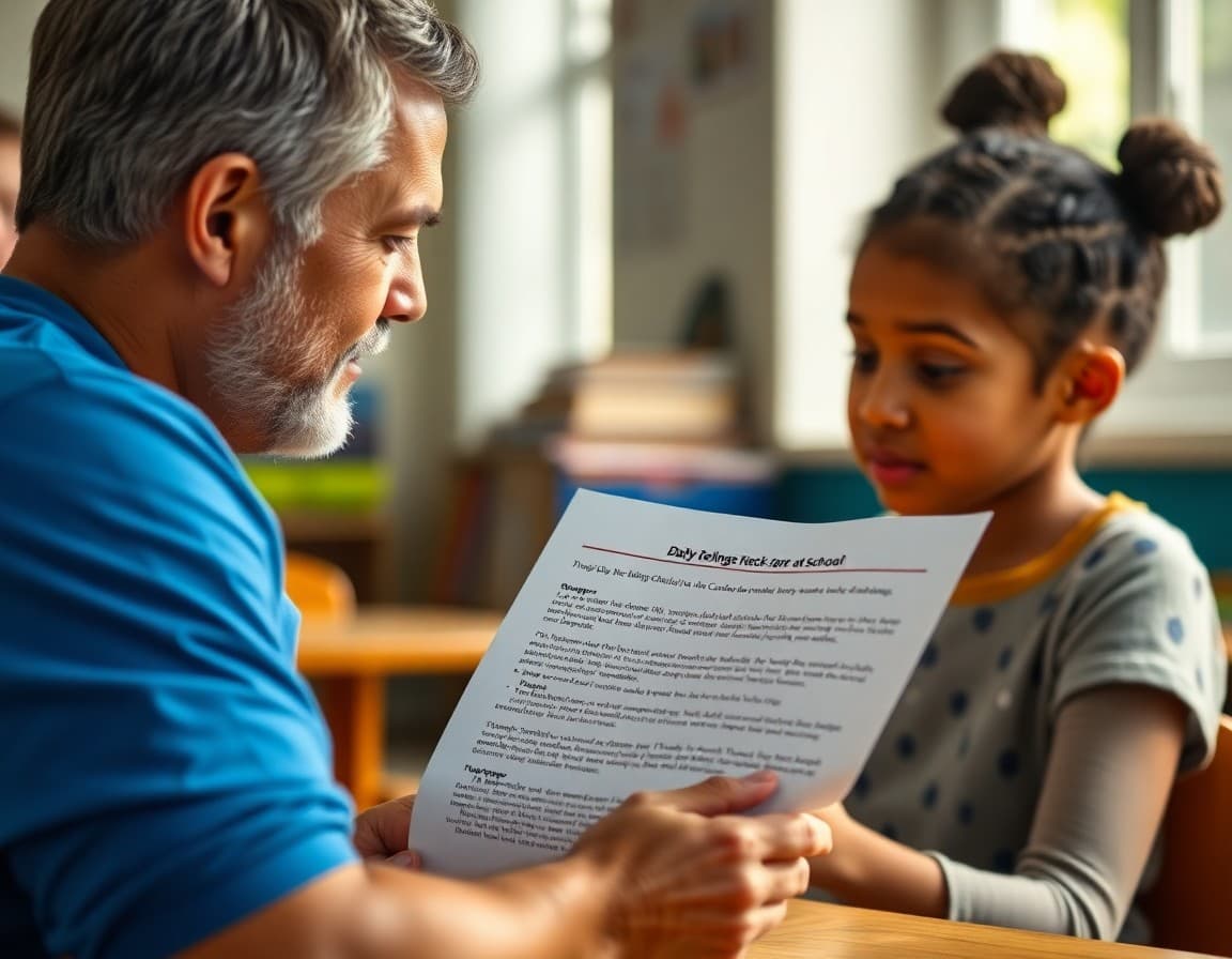 Parent reading a newsletter that explains how daily feelings check-ins work at school