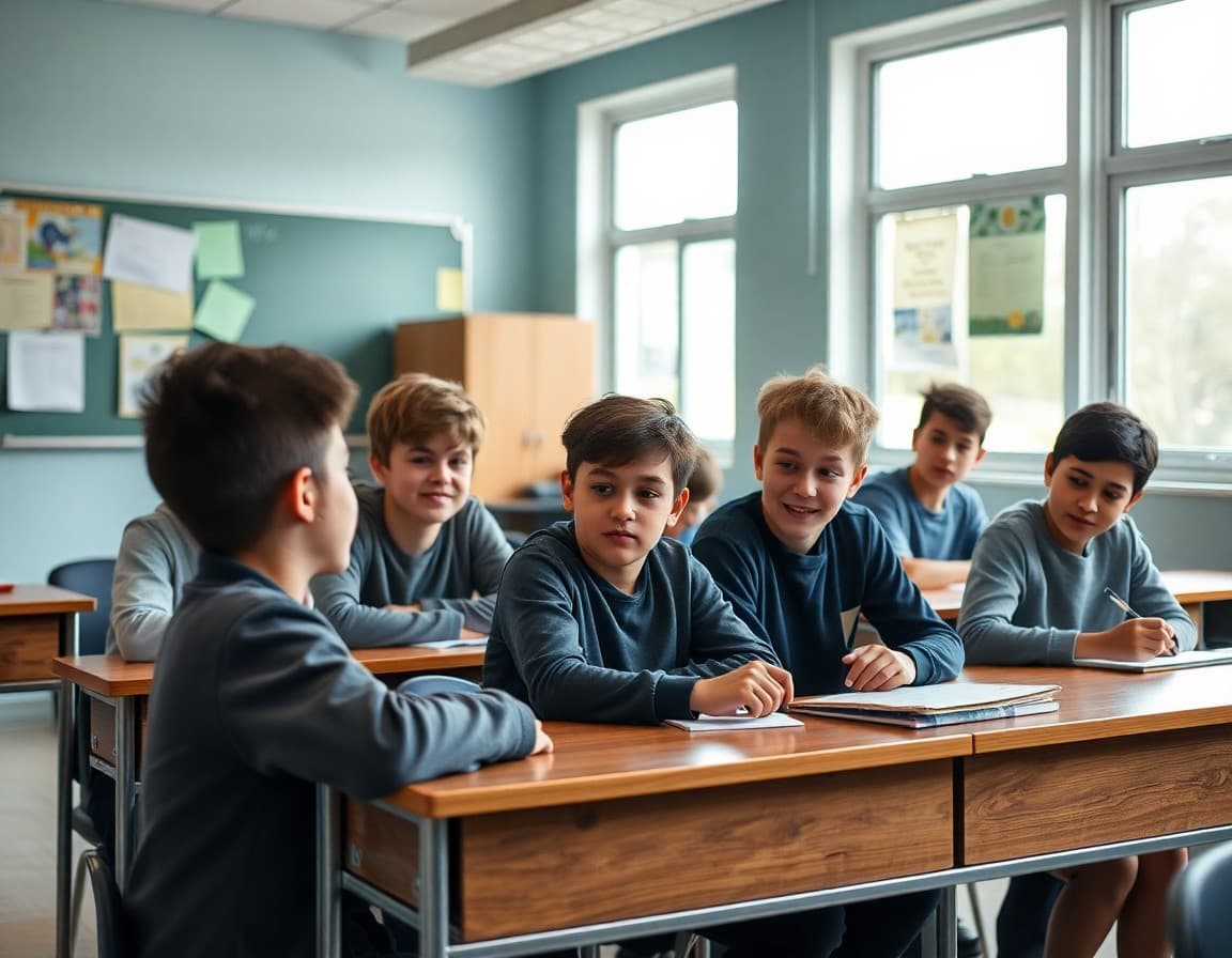 Classroom with students working in active groups during class time in a flipped model