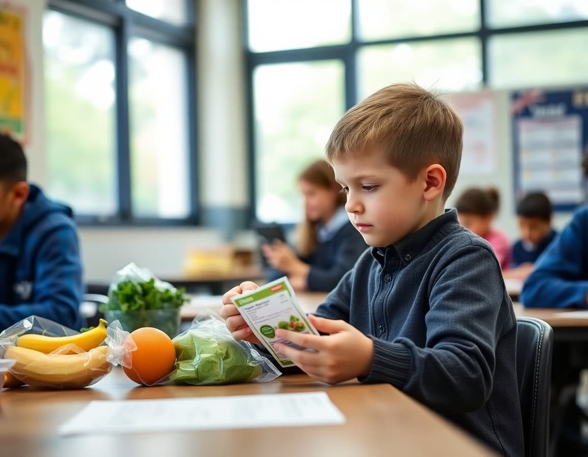 Student comparing local and imported produce labels during a food system lesson