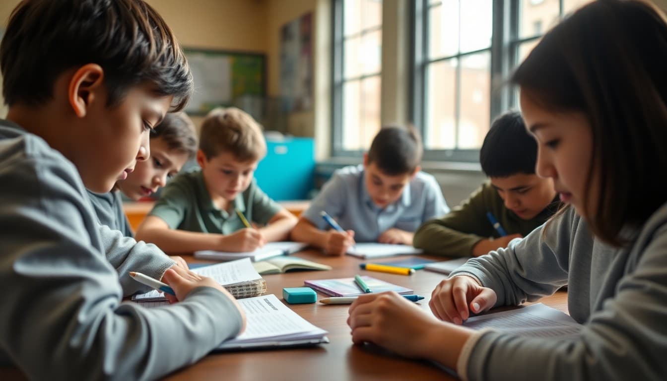 Students working on homework assignments in a supervised after-school club setting