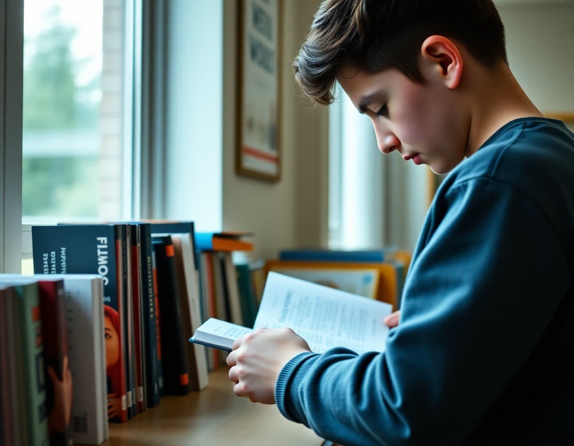 Student reading log and bookshelf with a mix of genre novels selected by the student
