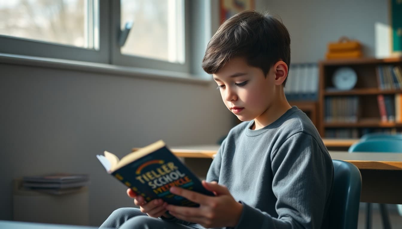 Student reading a self-chosen novel independently at a cozy classroom reading spot