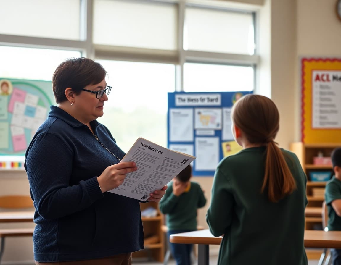 Parent reading a newsletter update about the classroom kindness board and recent student contributions
