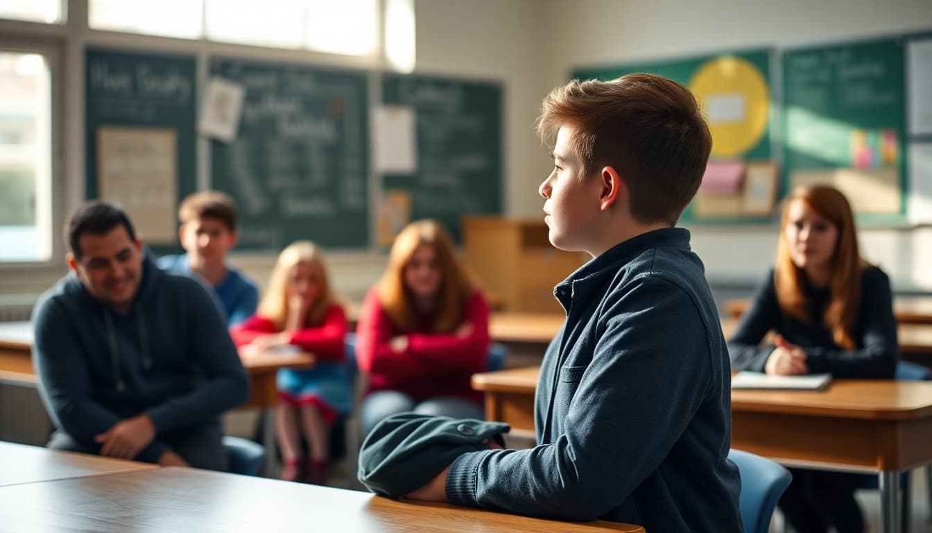 Student leading a small group discussion activity at the front of the classroom