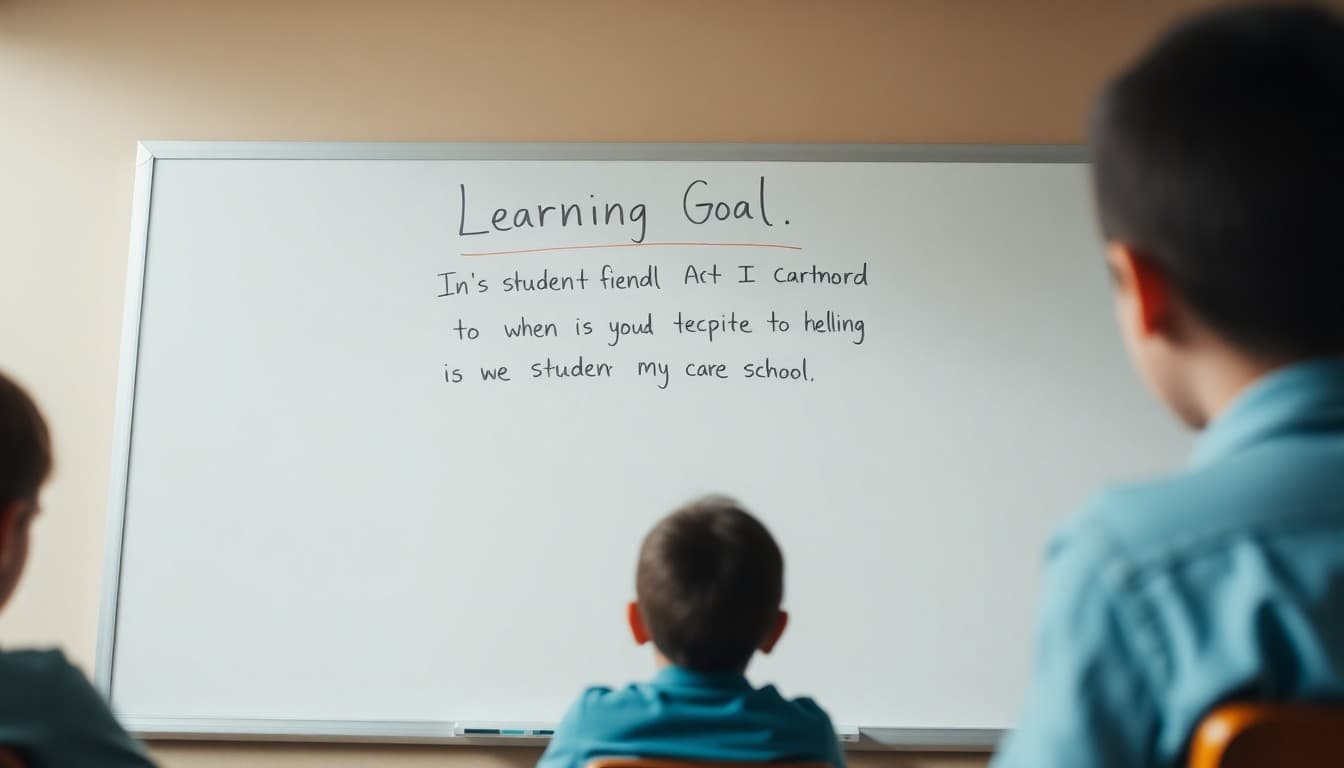 Whiteboard showing a learning goal written in student-friendly language at the top of the board