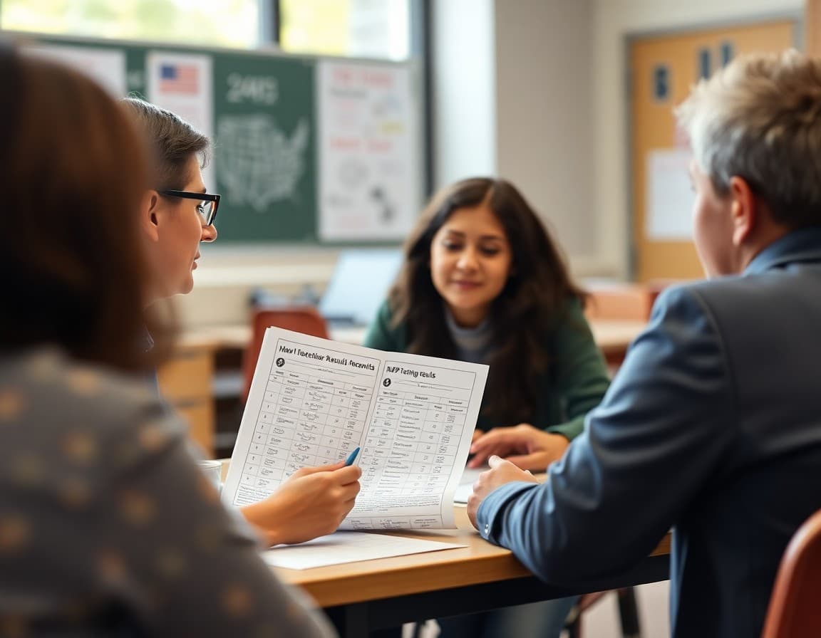 Teacher reviewing MAP testing results report with a parent during a conference