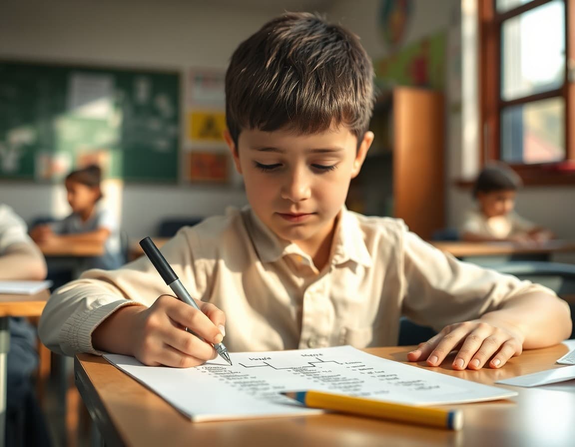 Student drawing a morpheme tree connecting related words on a vocabulary worksheet