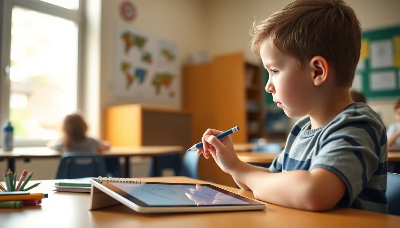 Student drawing on a Nearpod draw-it slide on a tablet during a classroom lesson