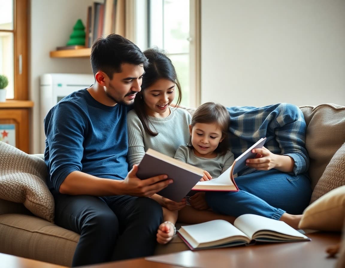 Family reading together on a couch as an alternative to traditional homework