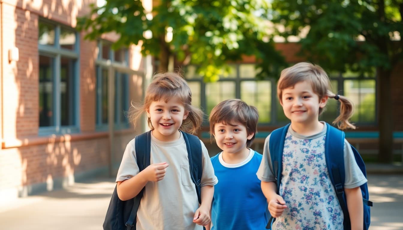 Students playing outside in the afternoon after school without homework pressure
