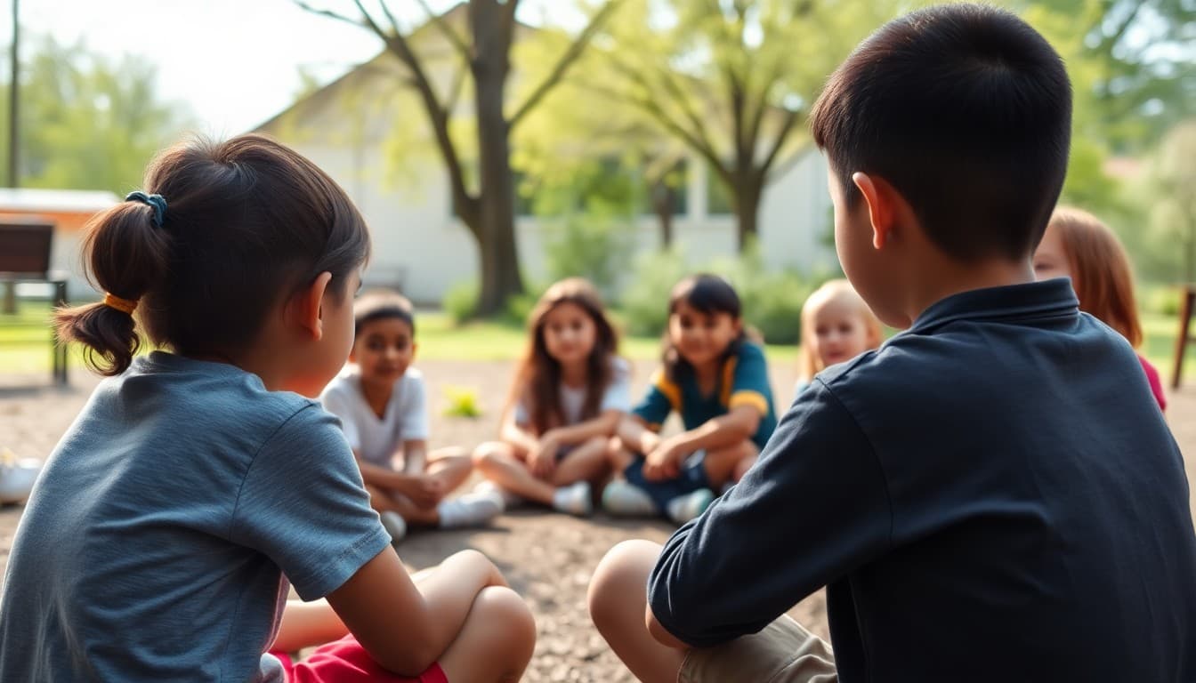 Students sitting in a circle outdoors for a classroom lesson on nature observation