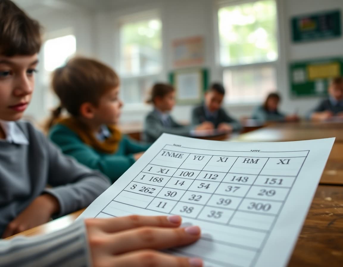 Outline template with Roman numerals filled in on student paper