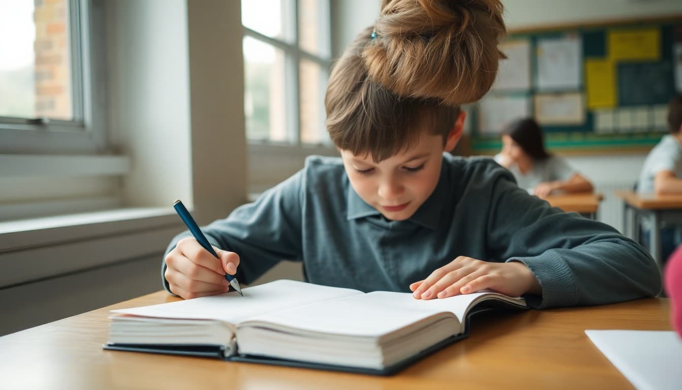 Student writing a structured outline in a notebook before starting an essay