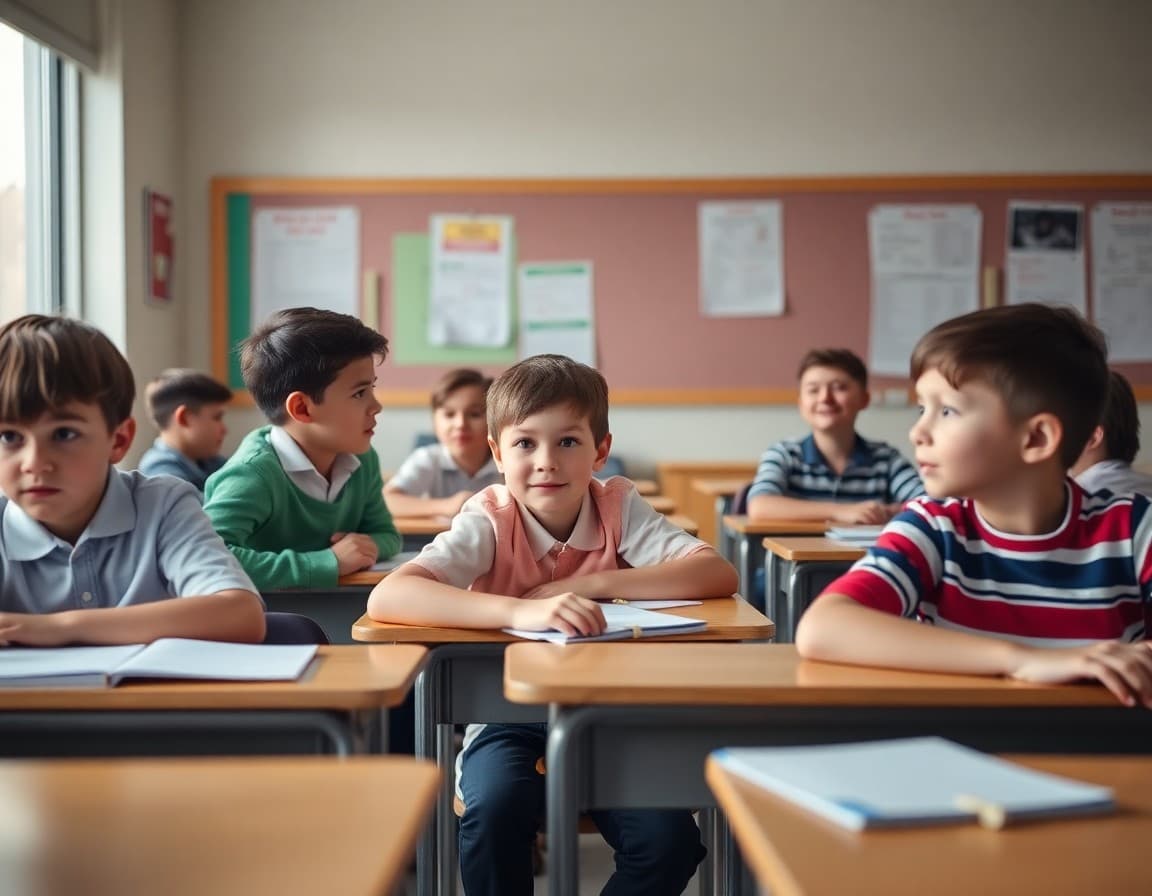 Small group of students practicing a presentation at their desks before the whole-class version