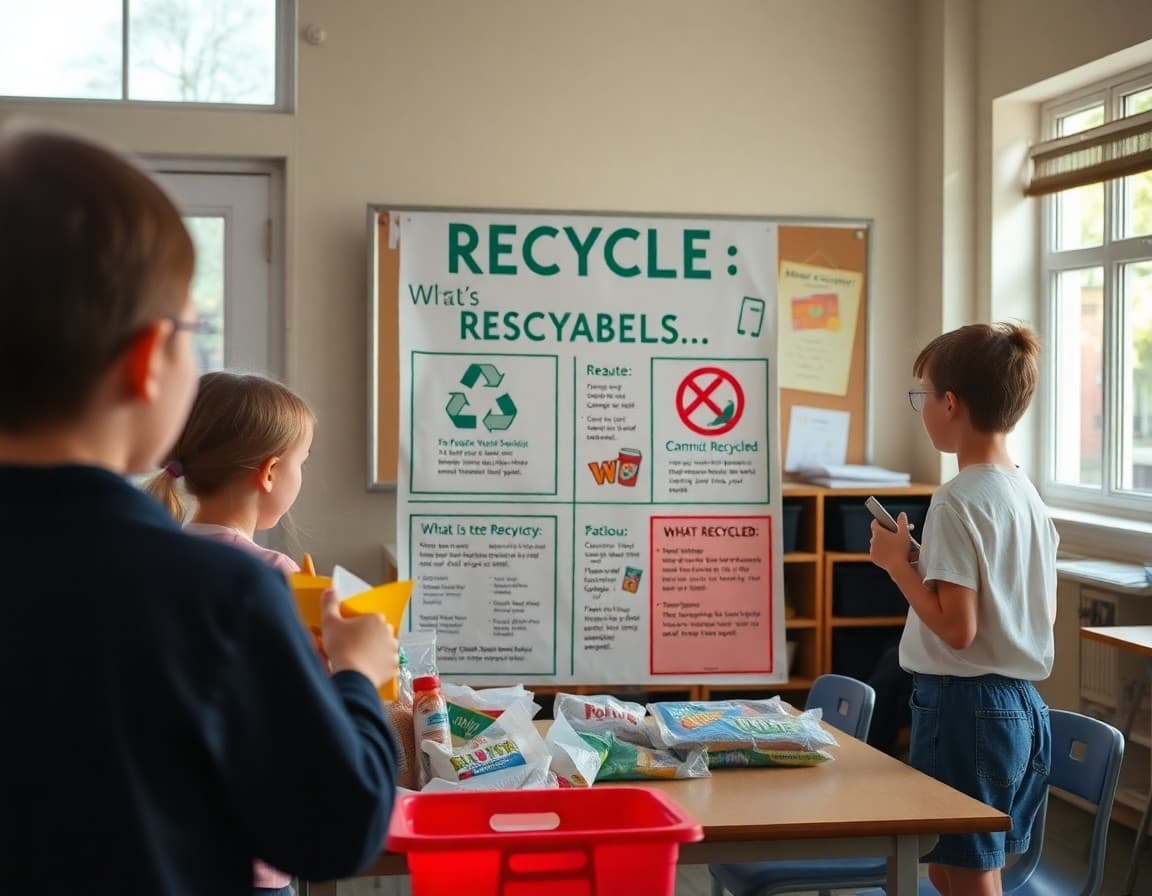 Recycling educational display showing what can and cannot be recycled in your area