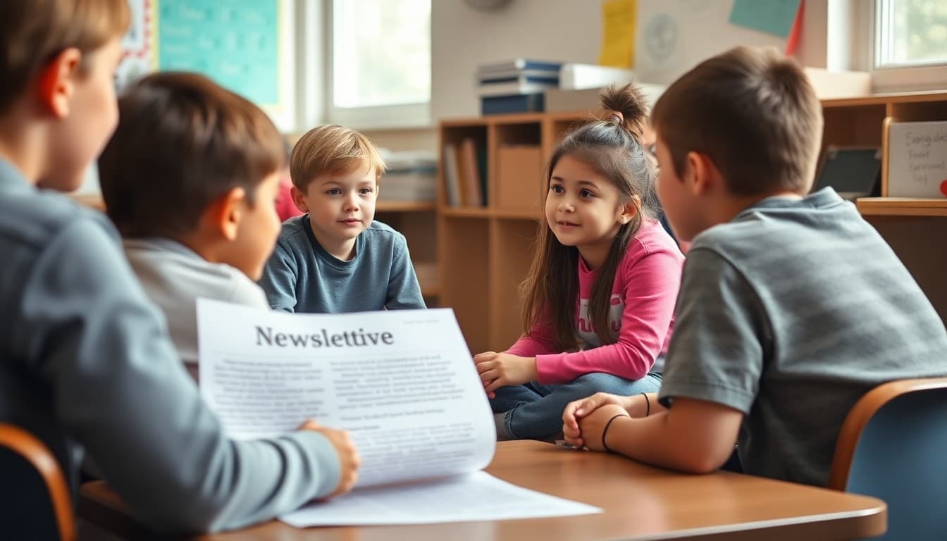 Students in a restorative circle discussion with a teacher newsletter explaining the process for families