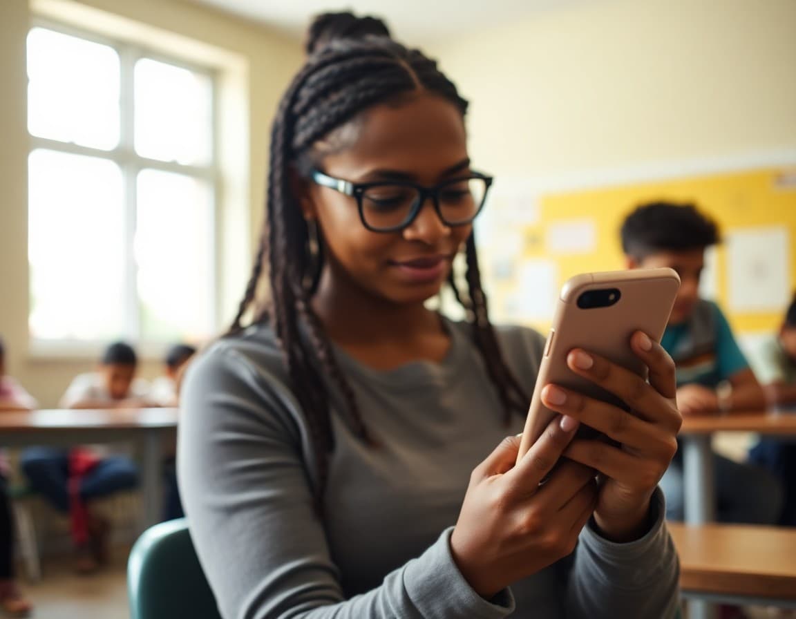 Parent checking email notification about school schedule change on phone