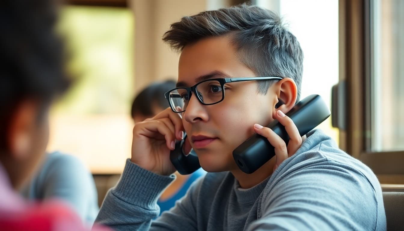 Parent listening to a SchoolMessenger automated message on a home phone