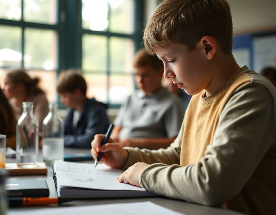 Student drawing and labeling a diagram in a science notebook during a lab activity