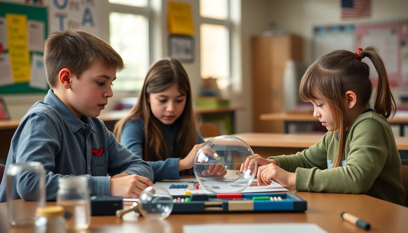 Students working on a STEM challenge during after-school club with teacher newsletter announcement
