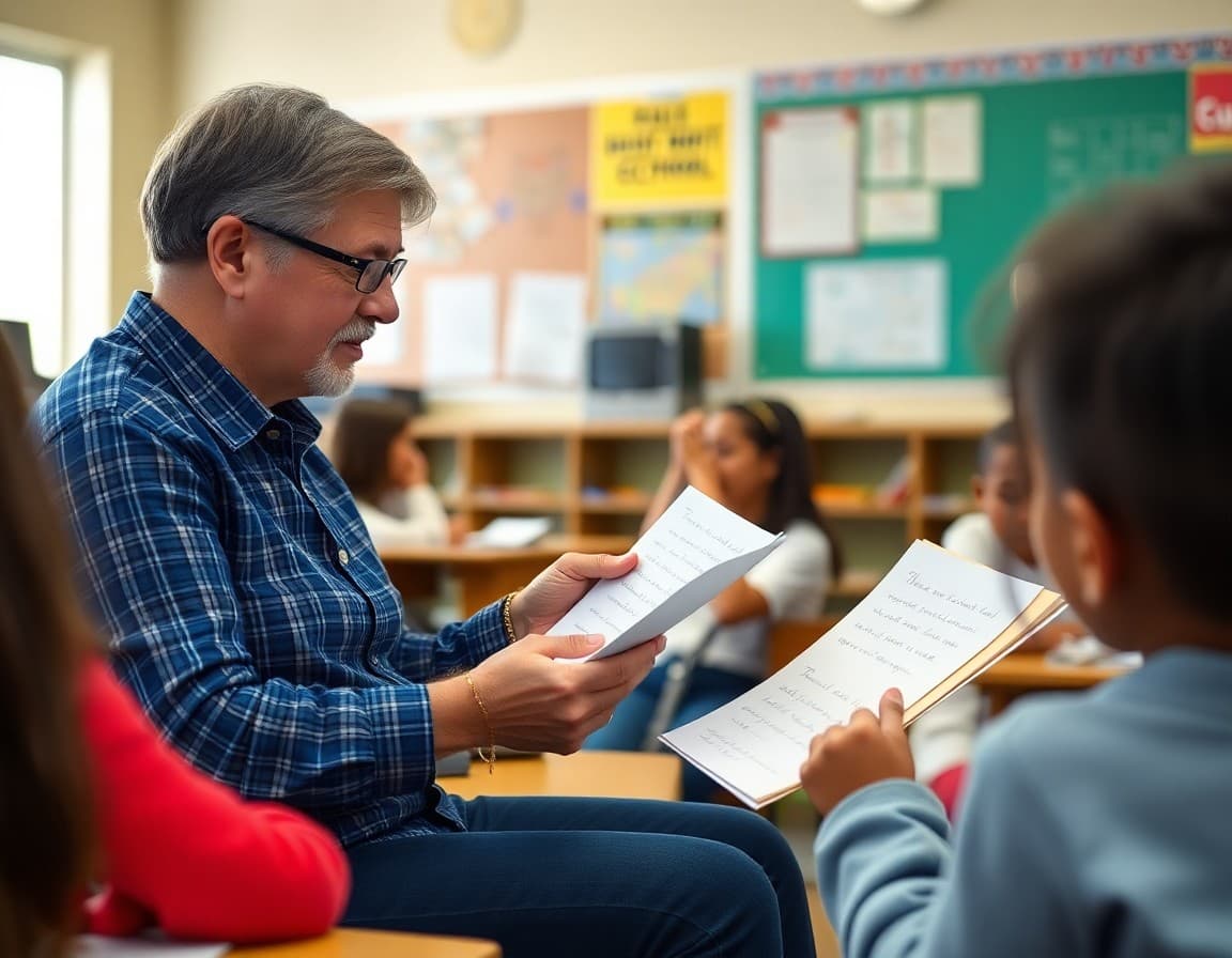 Teacher reading appreciation notes from families and students during appreciation week