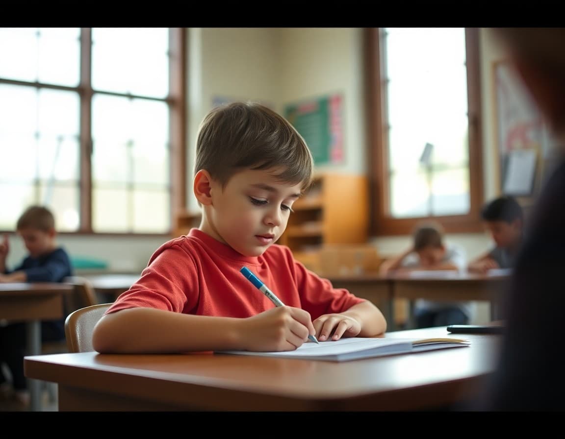 Child writing a letter to their future self for a classroom time capsule project