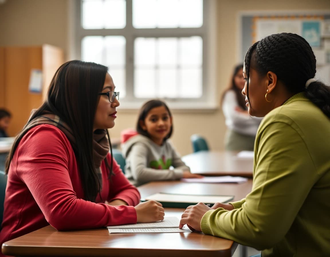 Community schools coordinator meeting with family to connect them to services