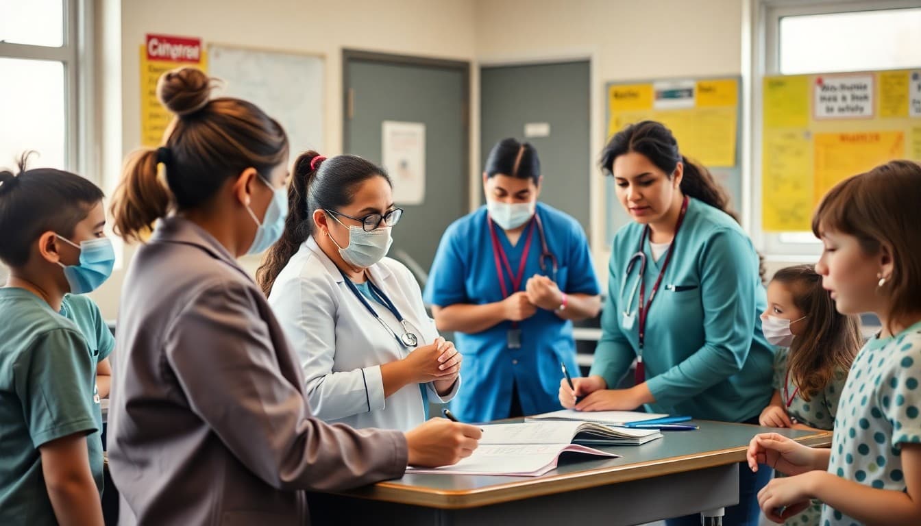 Local hospital staff partnering with school for health education event with students and teachers