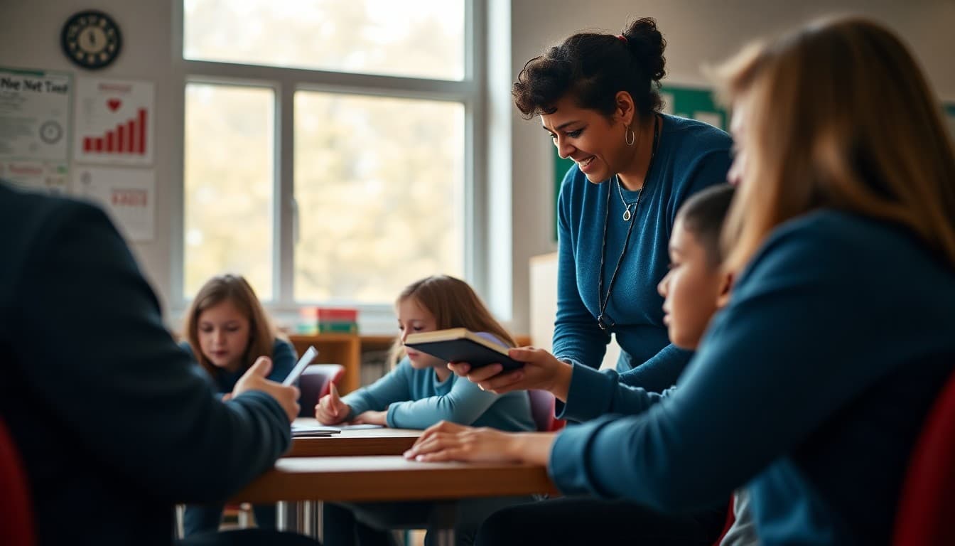 Mental health agency counselors working in school with students in a welcoming supportive environment
