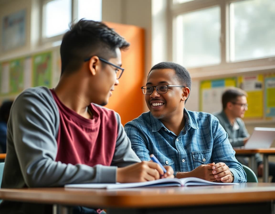Student mentee building relationship with adult mentor during weekly school mentorship meeting