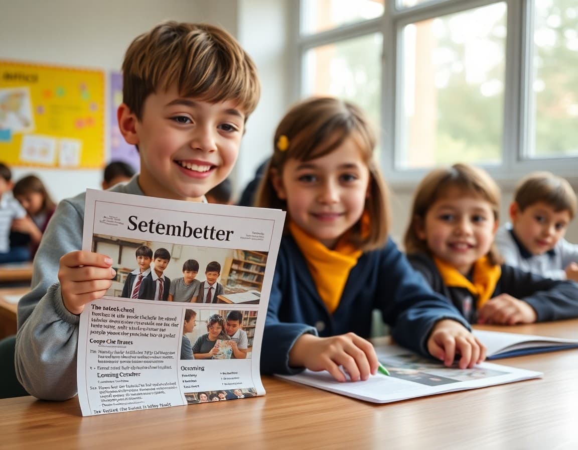 September school newsletter printed with first month photos and upcoming October events listed