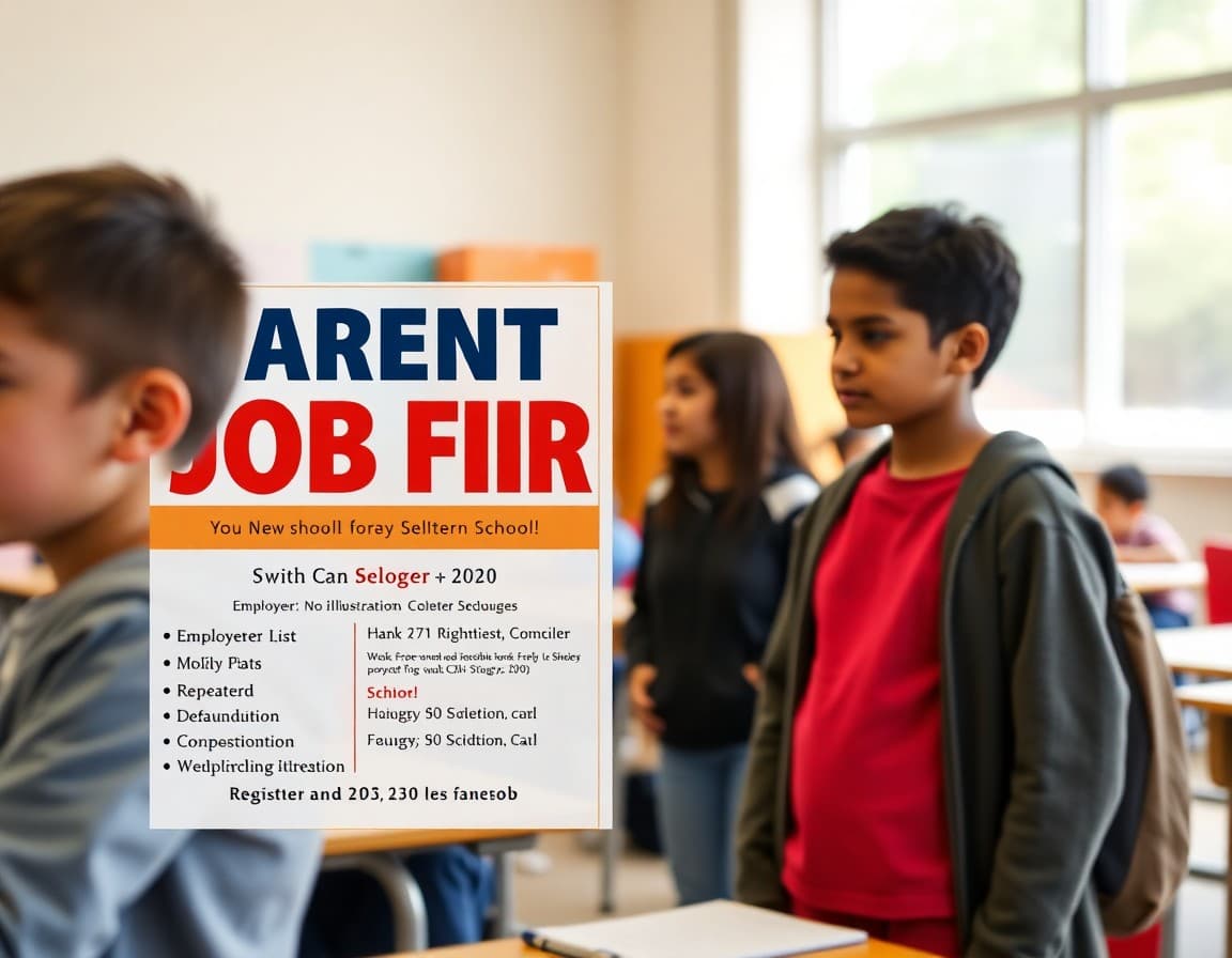 School newsletter announcing parent job fair with employer list and registration details