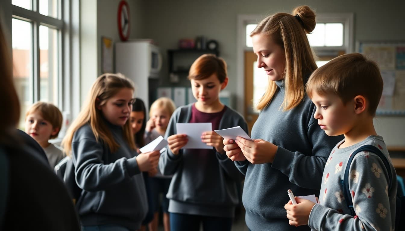 Students delivering handwritten kindness notes to school staff during kindness week