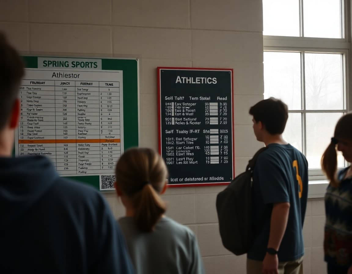 Spring sports schedule and team roster posted on school athletics board