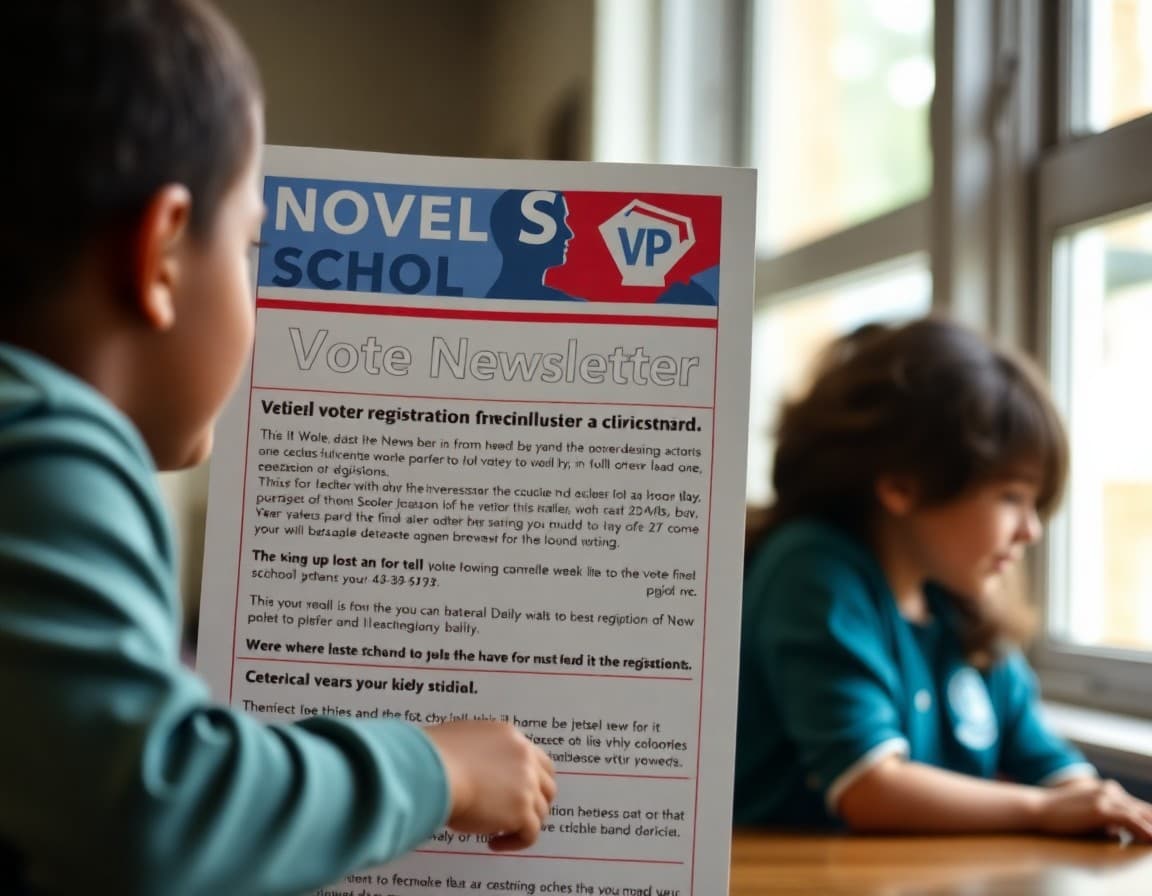 School newsletter announcing voter registration drive with details and nonpartisan civic framing