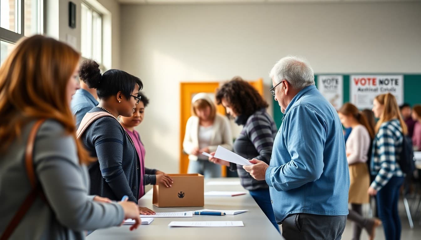 School hosting parent voter registration table at school event for community civic engagement