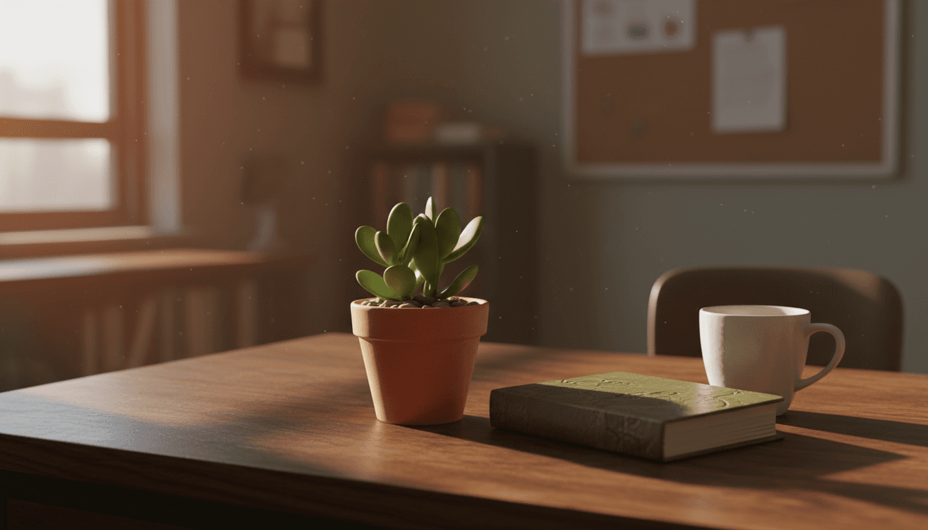 School counselor sitting across from a student in a sunlit office, both leaning forward in conversation