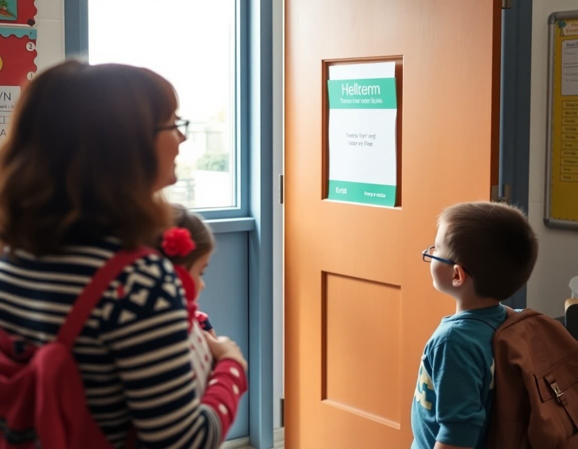 Teacher welcoming a student with a warm greeting at the classroom door