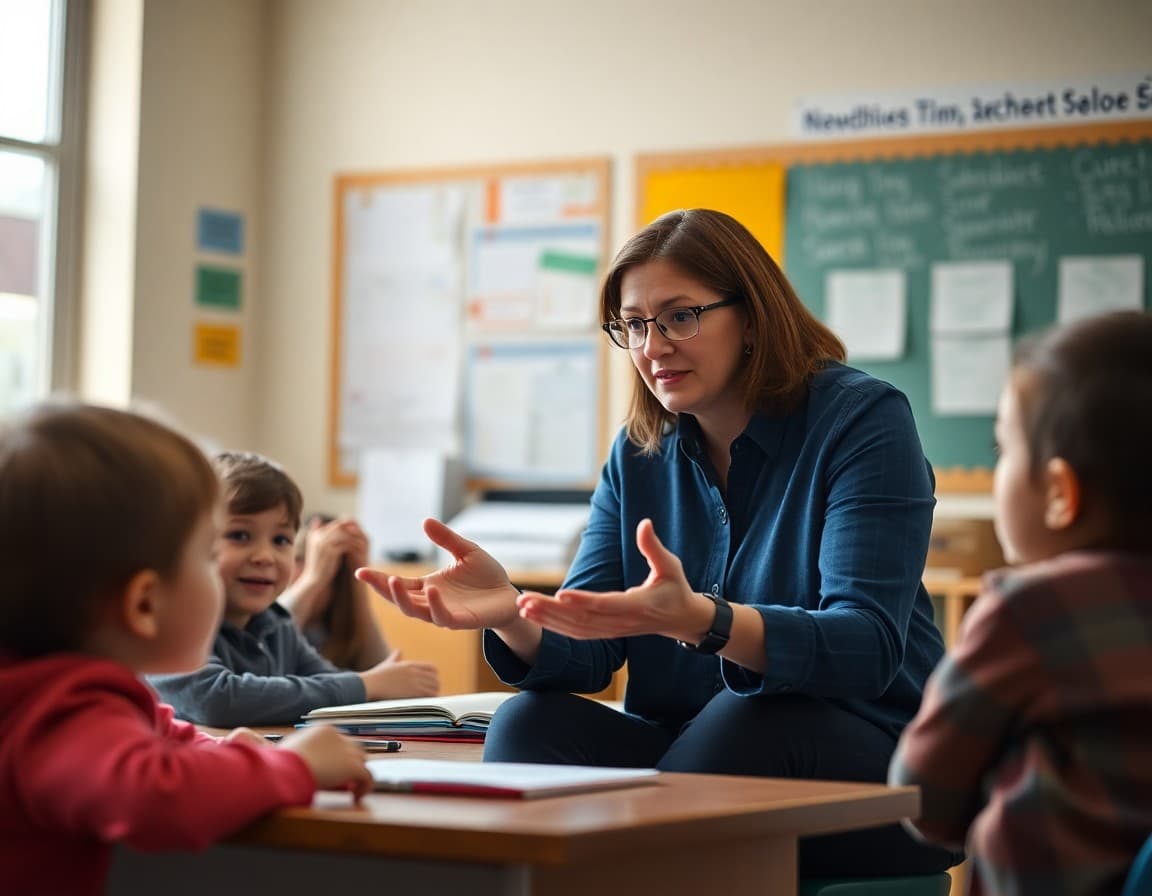 Teacher facilitating a perspective-taking activity with elementary students