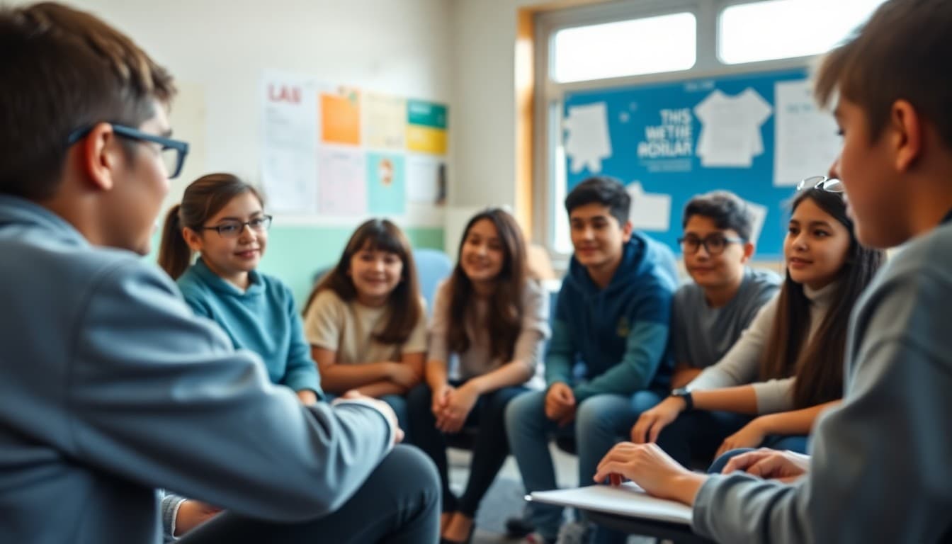 Students in a circle discussion activity focused on sharing perspectives