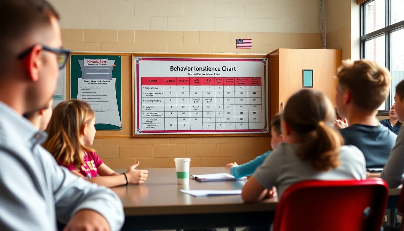 School presenting behavior consequence chart to parents at back-to-school information night