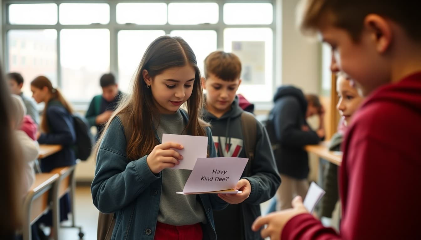 Students performing kind acts for kindness campaign week including helping peers and leaving notes